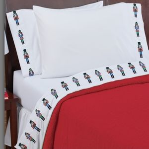 NWT! White Queen Set Embroidered Nutcracker Christmas Sheets